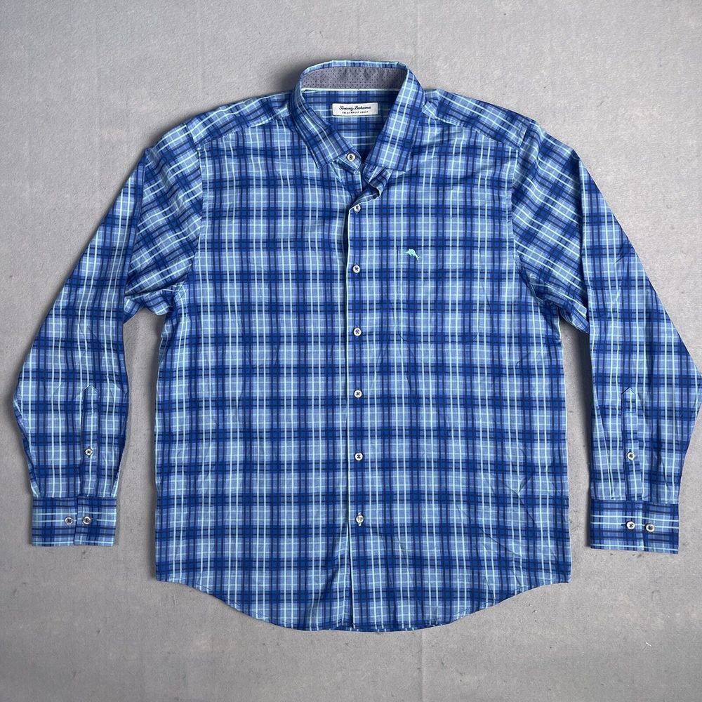 Tommy Bahama Casual Button Front Shirt Men Large Newport‎ Coast Blue Plaid
